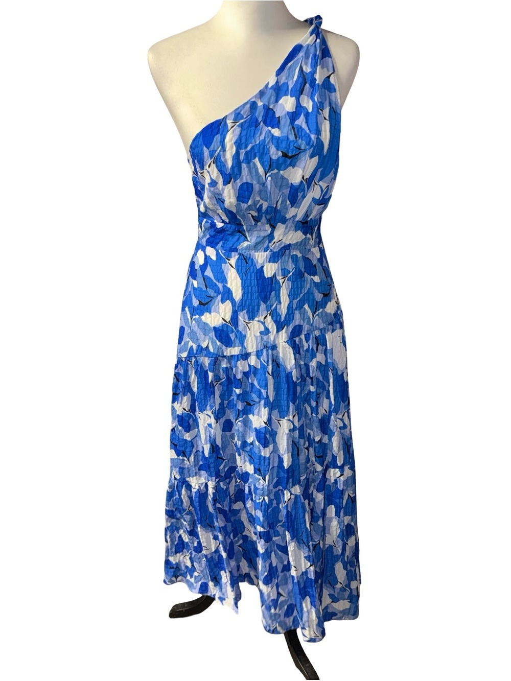Billy J Jayma Maxi Dress Blue White Floral One Shoulder Sz 8 Large NWT New